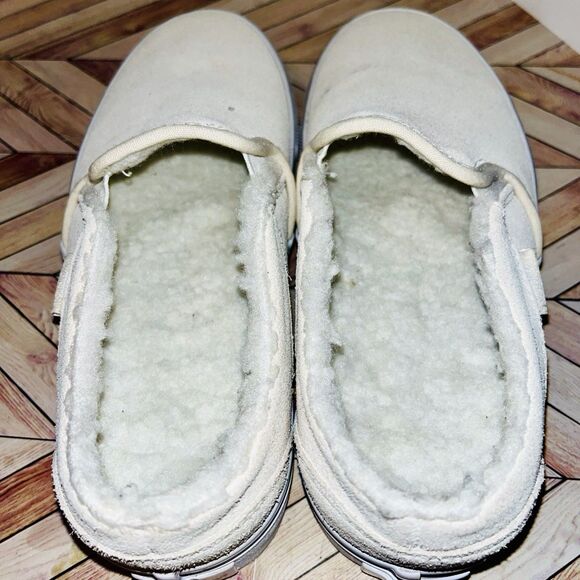 Vans Asher Women's 6 Suede Slip-On Shoes Birch Cream Faux Fur Sherpa Lined New - Picture 9 of 9